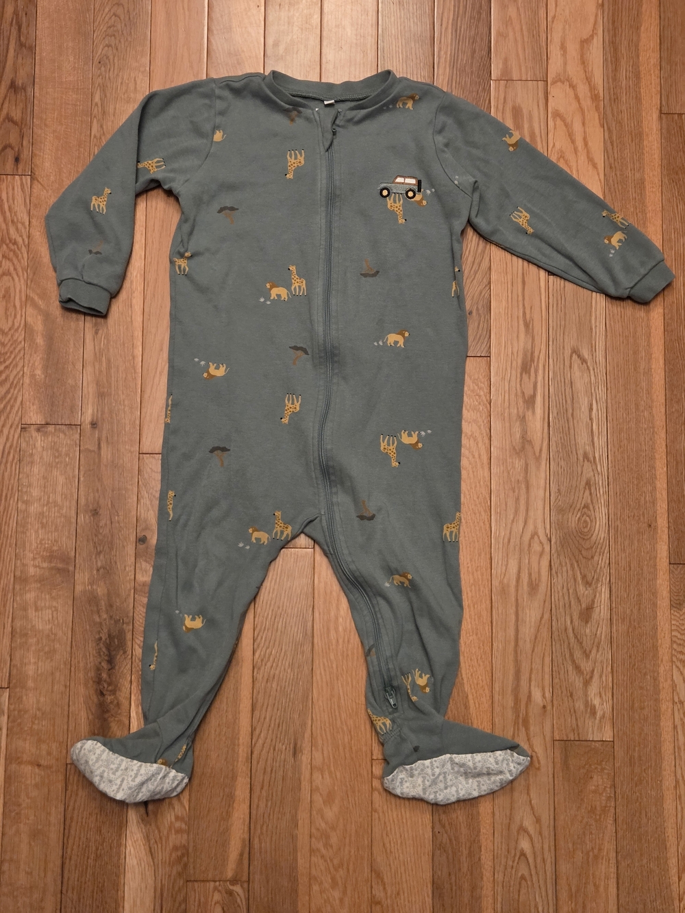 5/$20 Pekkle 24M Green Safari Animal Print Onsie Footed Sleeper Pajamas
